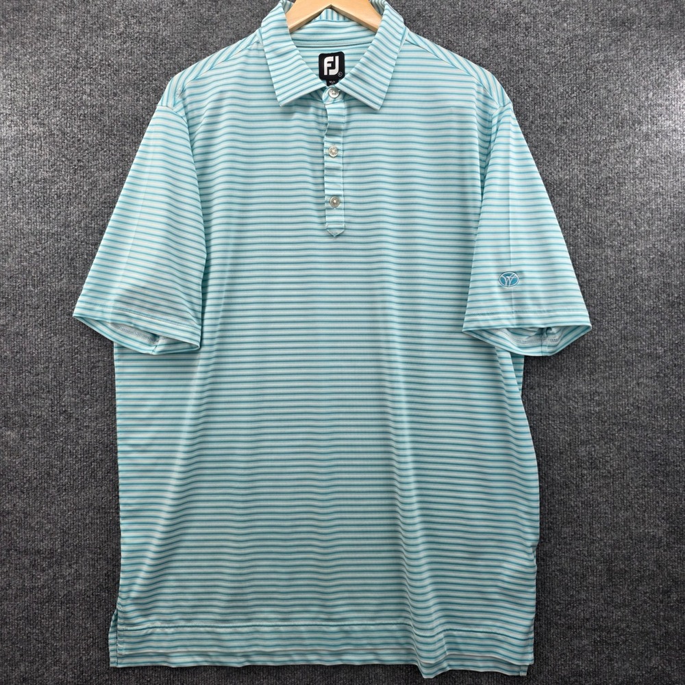 FootJoy ProDry Mens XL Golf Polo Shirt Striped Light Blue White Short Sleeve‎